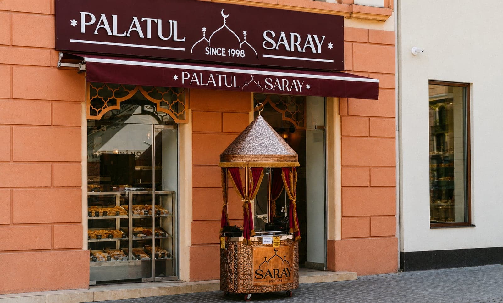 Palatul Saray — vitrina cofetăriei din Brașov, din 1998